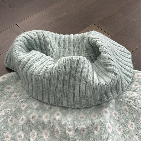 RICKI'S Women's Mint Green Fair Isle Cowl Neck Tunic Sweater, Turtleneck Top - Picture 10 of 13